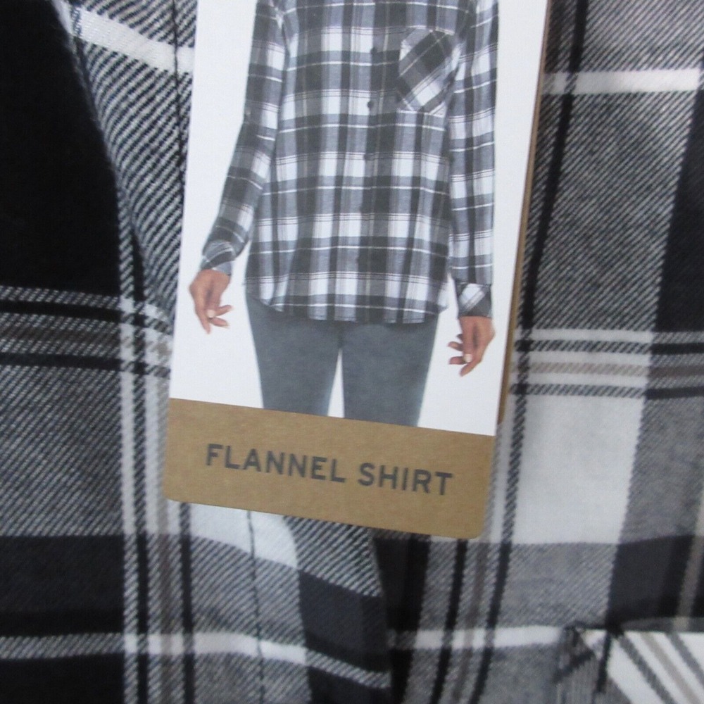 Eddie Bauer Top Tunic Women Medium Black Gray Hillside Plaid Flannel Outdoor NWT - Picture 6 of 12